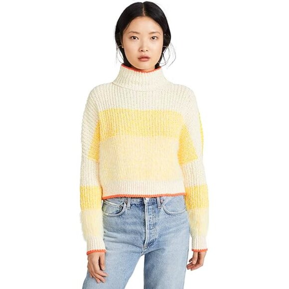 Free People Sweaters - NWT Free People bright yellow fuzzy knit oversized crop sweater